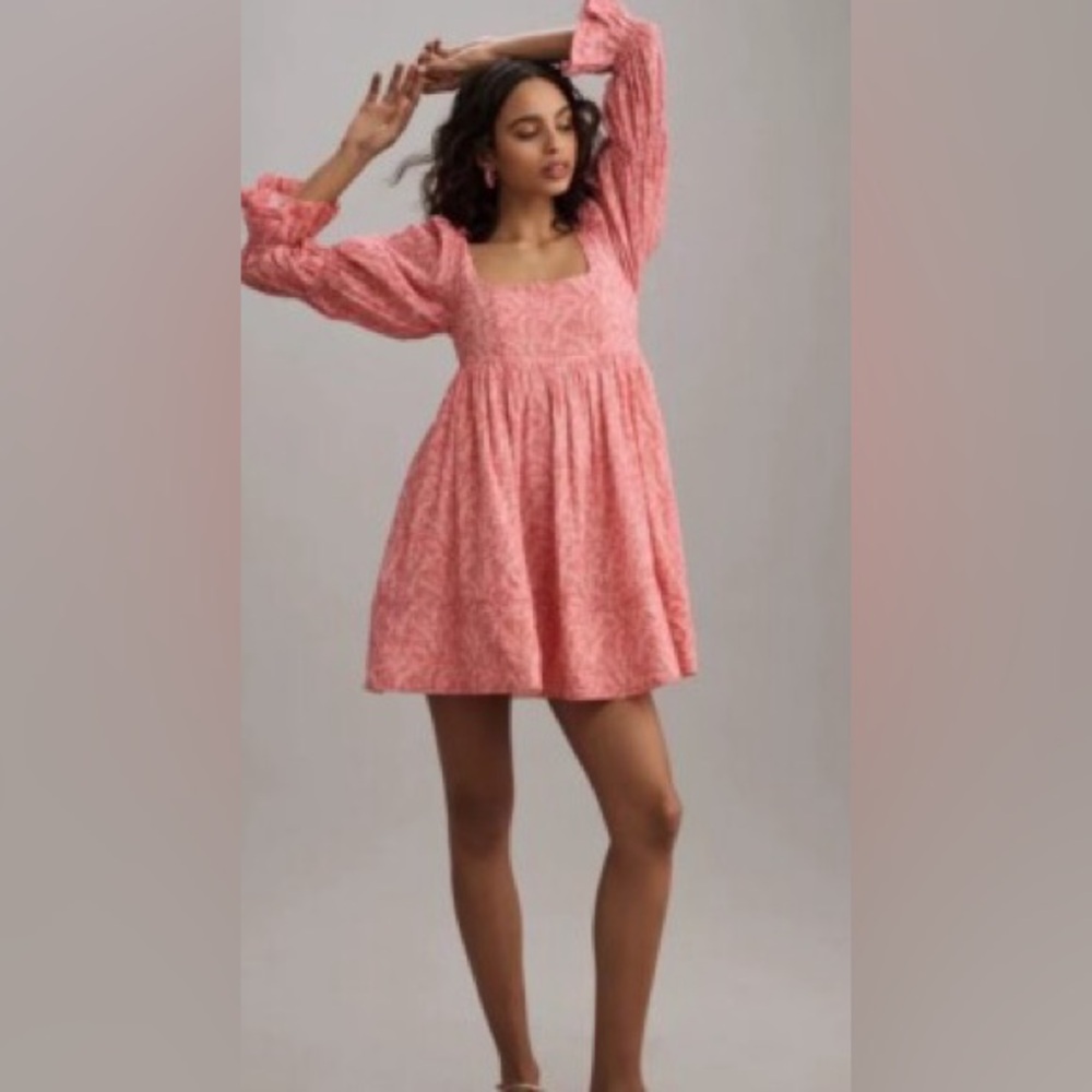 NWT Pilcro Long-Sleeve Square-Neck Babydoll Mini Dress